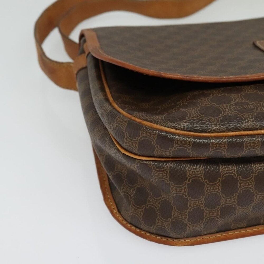 Authentic CELINE Macadam Canvas Shoulder Bag PVC Leather Brown Gold - Picture 6 of 16